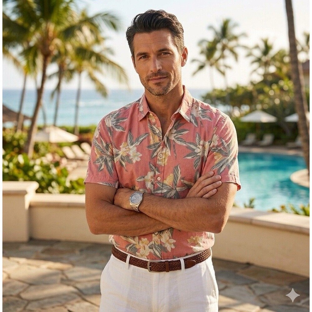 Tori Richard Aloha Shirt Mens S Pink Floral Short Sleeve Button Up Cotton Blend